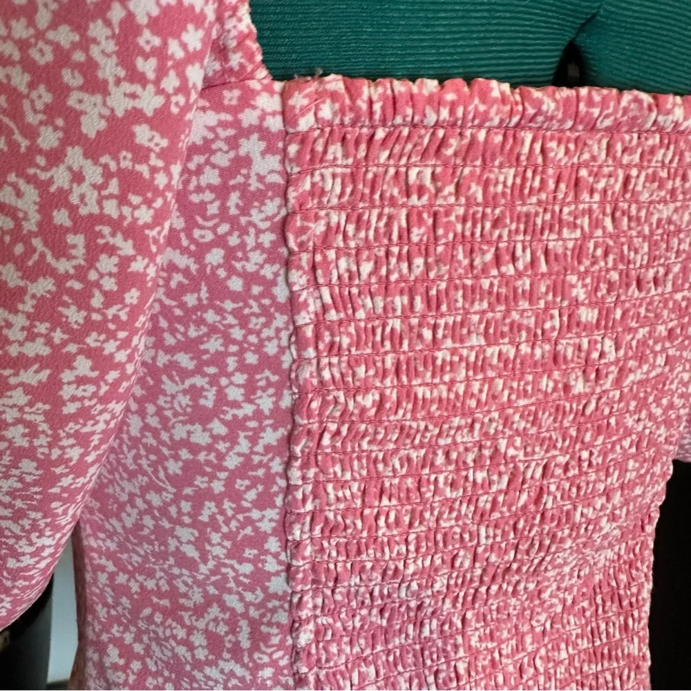 Abercrombie & Fitch Pink Floral Sweetheart Puff Sleeve Top
